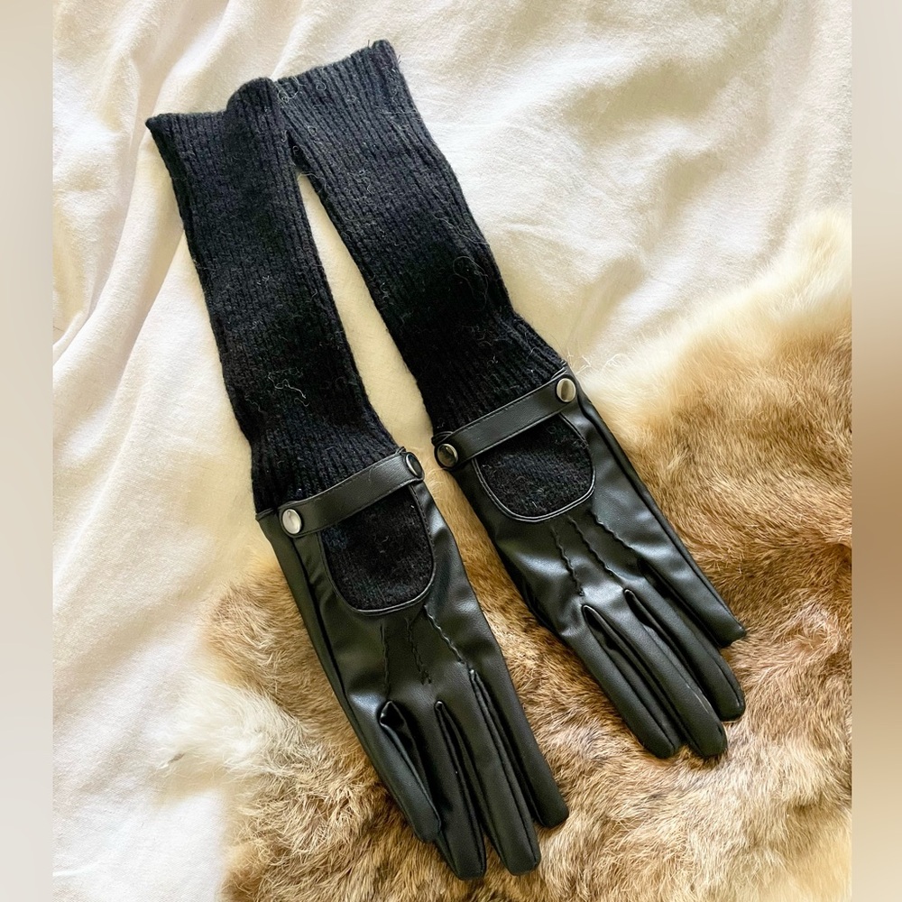ZARA | Faux Leather + Wool Long Gloves - M